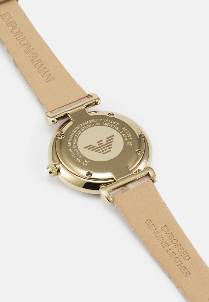 Emporio Armani Gianni T Bar Crystals Silver Dial Brown Leather Strap Watch For Women - AR11518 - Image 3
